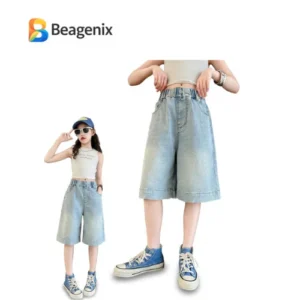 beagenix girls heart pattern denim shorts knee length summer shorts (ages 4–6) 2